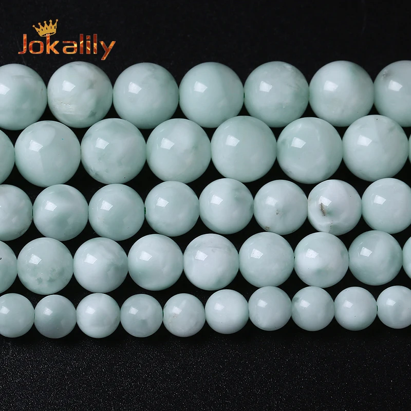 Genuine Semi-precious Natural Green Angelite Larimar Stone Beads For Jewelry Making Loose Beads DIY Bracelets 4 6 8 10 12mm 15