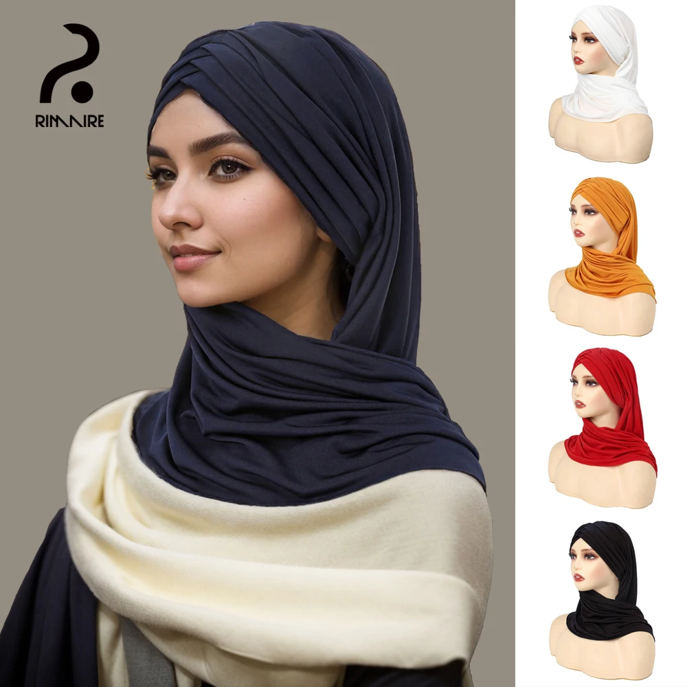 Hijabs cruzados de color azul marino para mujer, turbante musulmán a la moda, pañuelo sólido para la cabeza para mujer, ropa interior fina transpirable para primavera y otoño