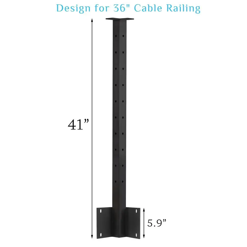 Stainless Steel Square Cable Railing Post 36"x2"x2" Fascia Mount Weldless Weather-Resistant Pre-Drilled Indoor/Outdoor Safety
