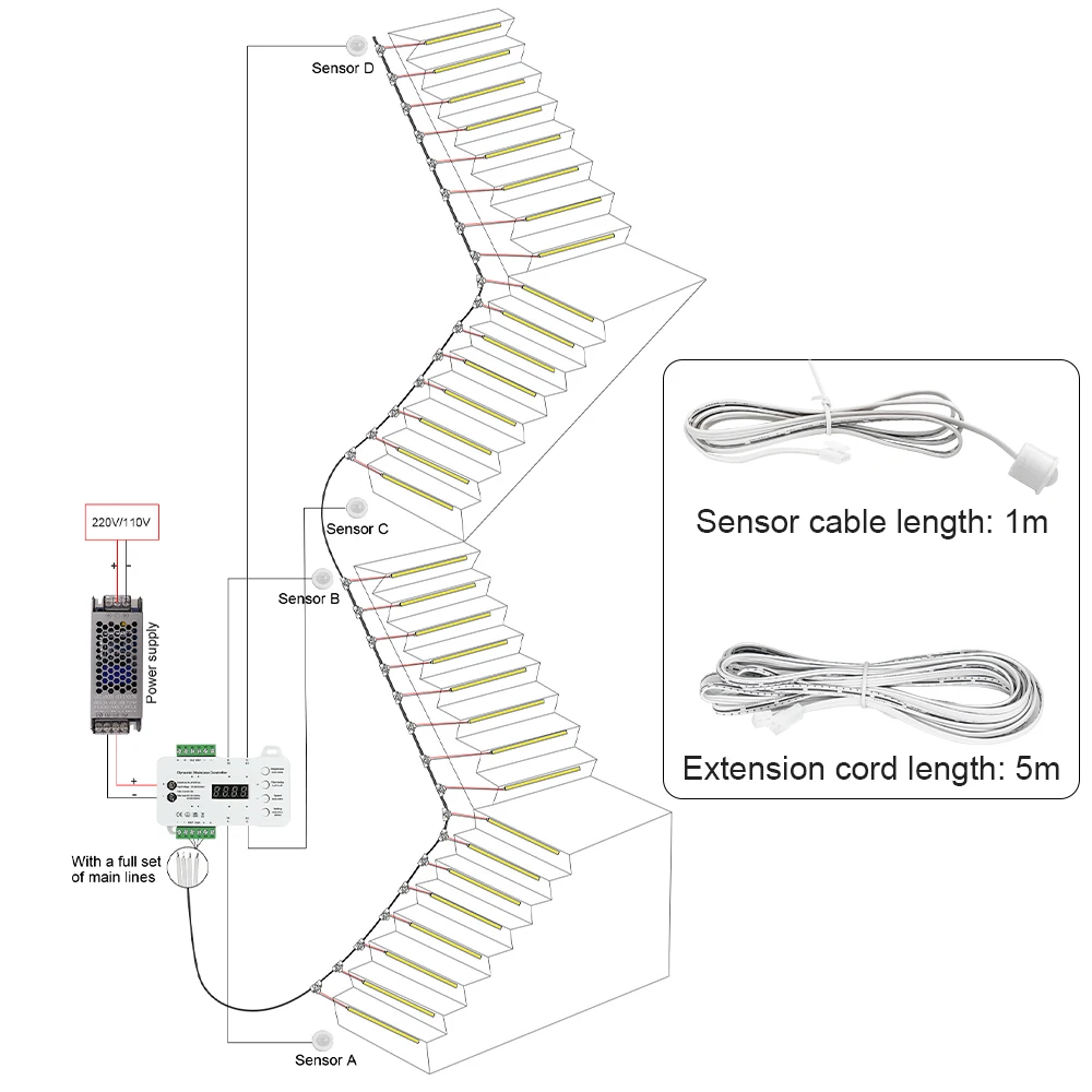 LED Stair Strip Sensor And Sensor Extension Cord