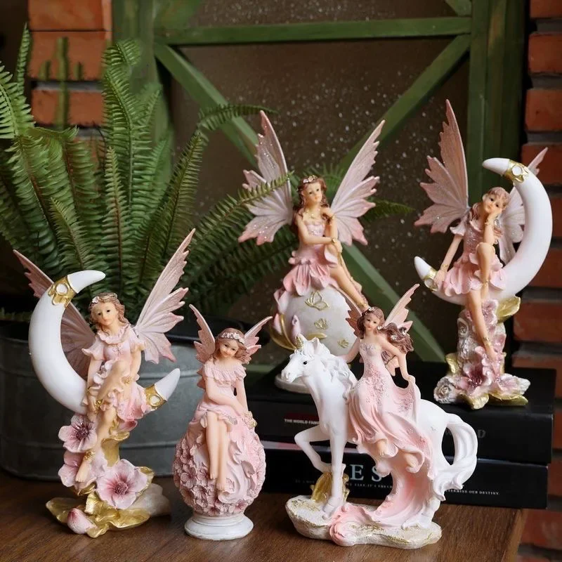 Nordic Cute Fairy Figure Resin Ornaments Home Livingroom Desktop Statues Decoration Girls Birthday Gift Sculpture Adornments Art