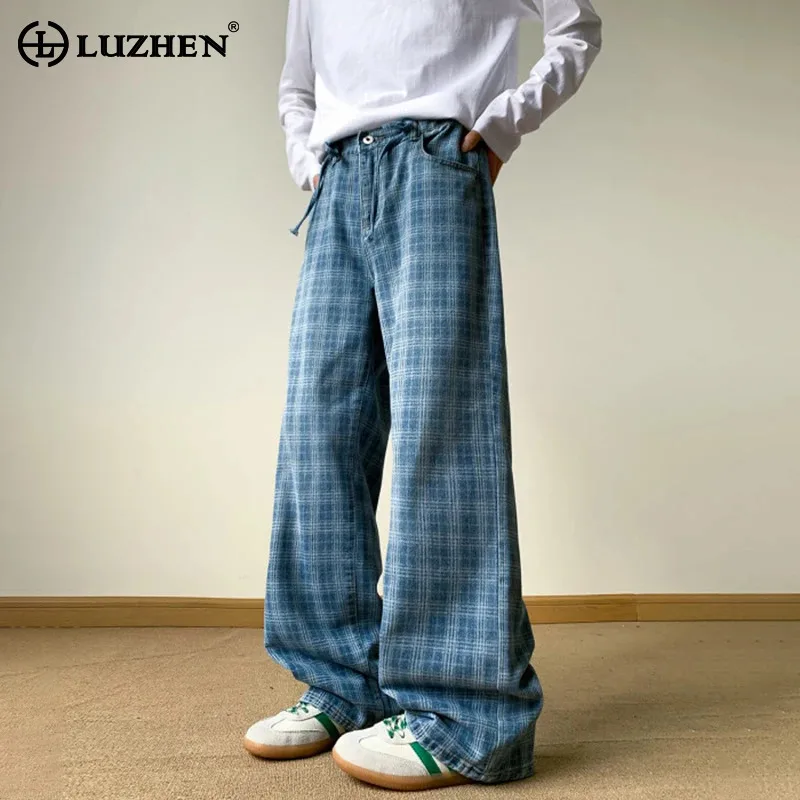 

LUZHEN оригинальные прямые повседневные брюки с эластичной резинкой на талии, мужские брюки 2025 года, новые элегантные брюки высокого качества JY3661