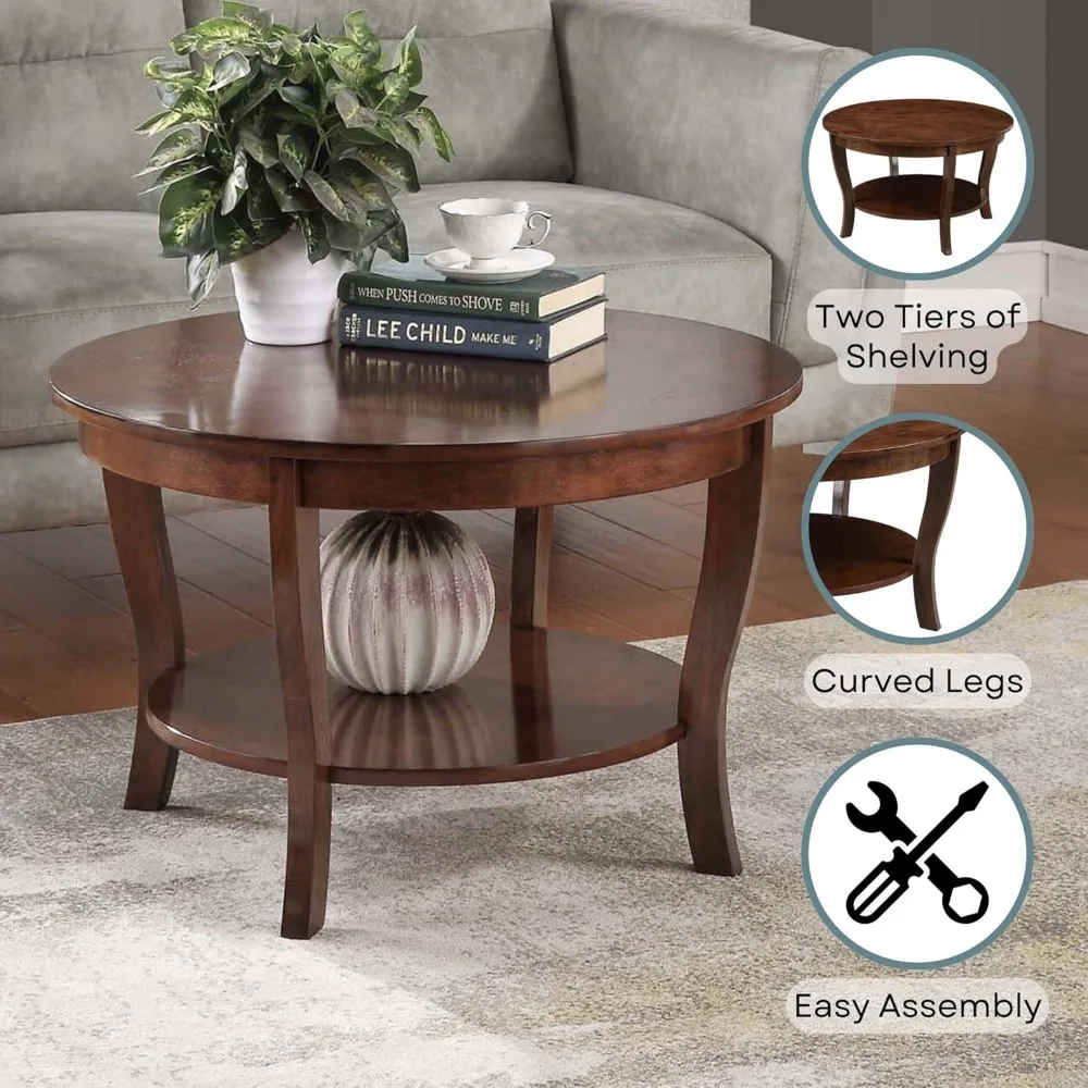 American Heritage Table basse ronde avec étagère, Convenance Concepts, Tables expresso, 30(L) x 30(L) x 18 "(H)