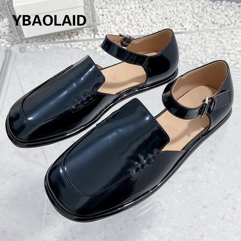 

New Fashion Cut Out Hollow Flats Ballet Shoes Women Square Toe Buckle Strappy Solid Color Sweet Girl's Casual Shoes Women Design