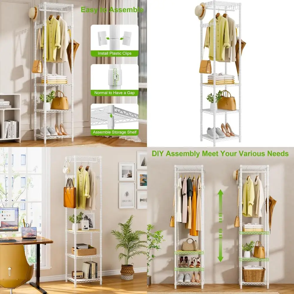 

Прочная подвесная вешалка для одежды с местом для хранения, подходит для прихожей, коридора и спальни, выдерживает до 448 фунтов, белая.