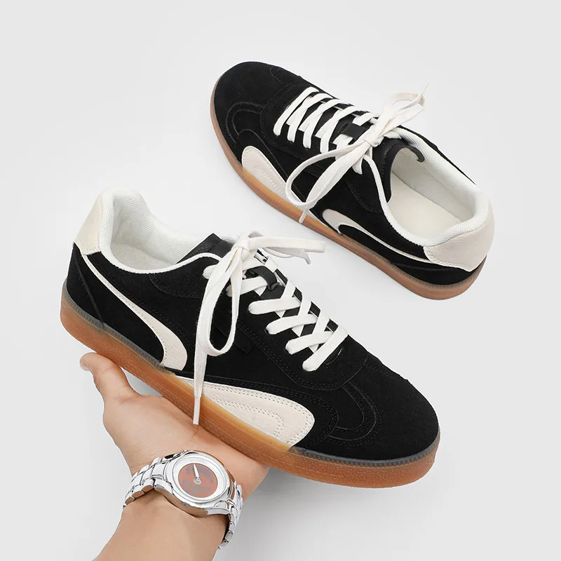 New Men Suede Leather Casual Shoes Street Cool Flat Skate Shoes Comfortable Lace-up Sneaker