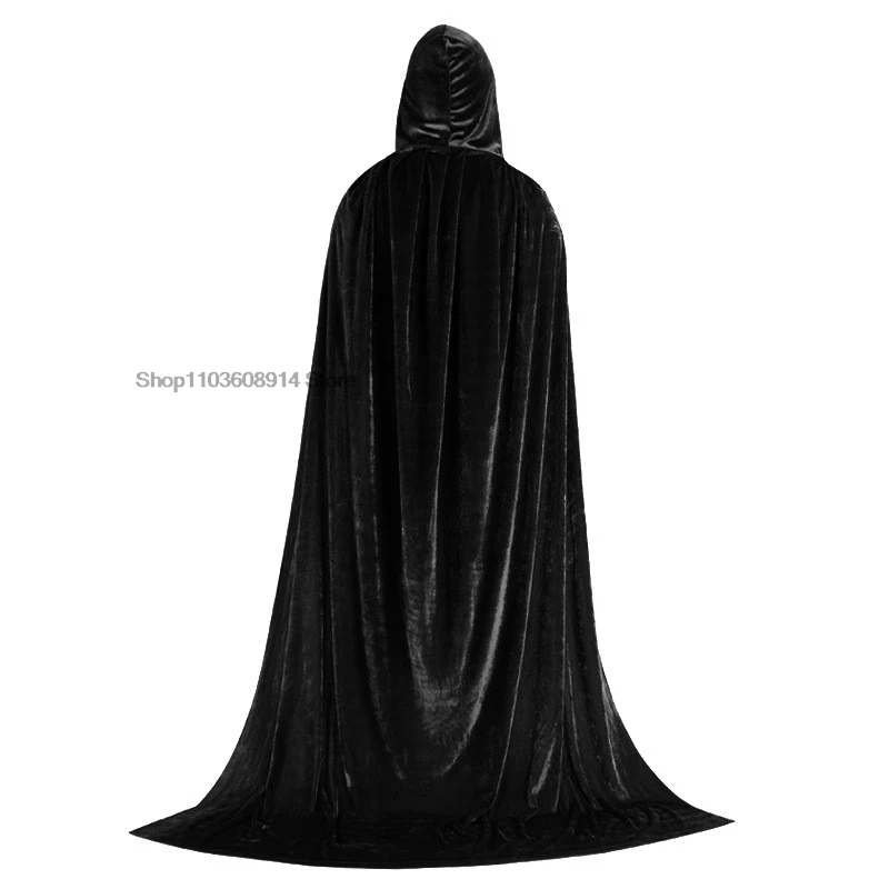 Adult Kids Halloween Pleuche Velvet Cloak Cape Hooded Medieval Costume Witch Wicca Vampire Halloween Cosplay Costume Cape