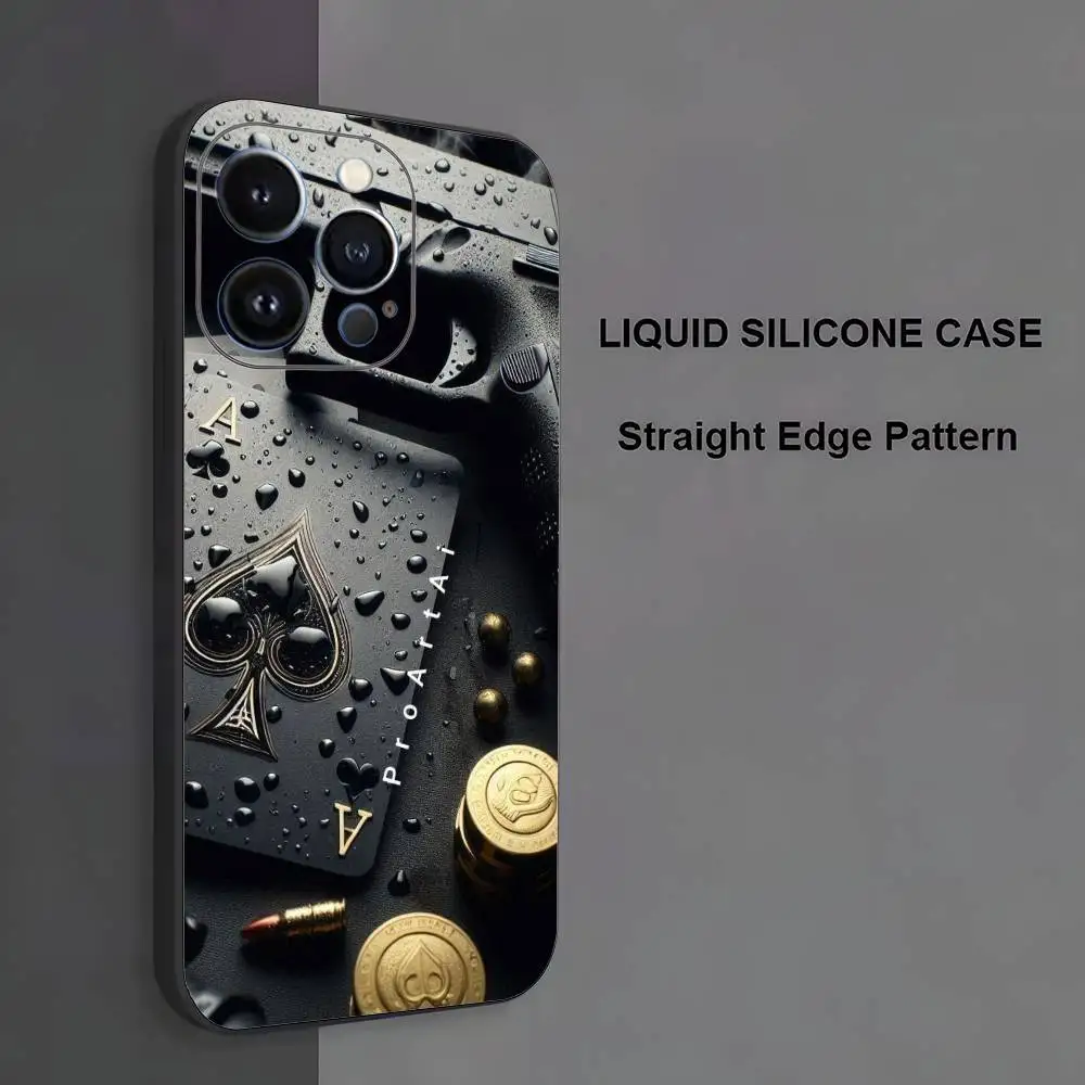 Poker Phone Case For iPhone 17,16,15,14,13,12,11 ,Pro Max,XS,X,XR,SE,Mini,8,7,Soft Silicone Black Cover