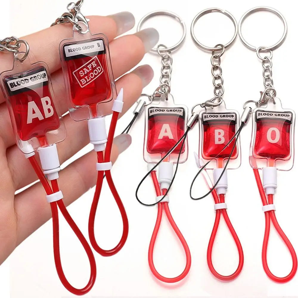 

Type A B O AB Plasma Blood Bag Keychain PVC Bag Charm Mobile Phone Straps Fashion Unique Blood Bag Pendant Jewelry Making Gift