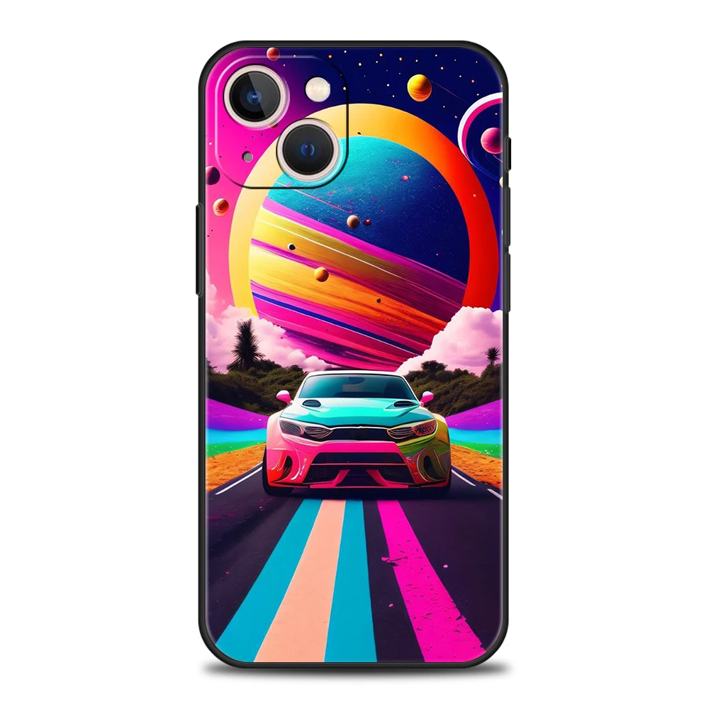 Synthwave Retro Phone Case Cover for iPhone 16 15 14 13 12 11 Pro Max XR XS Max 7 8 Plus Shockproof Silicone Soft Shell Capas