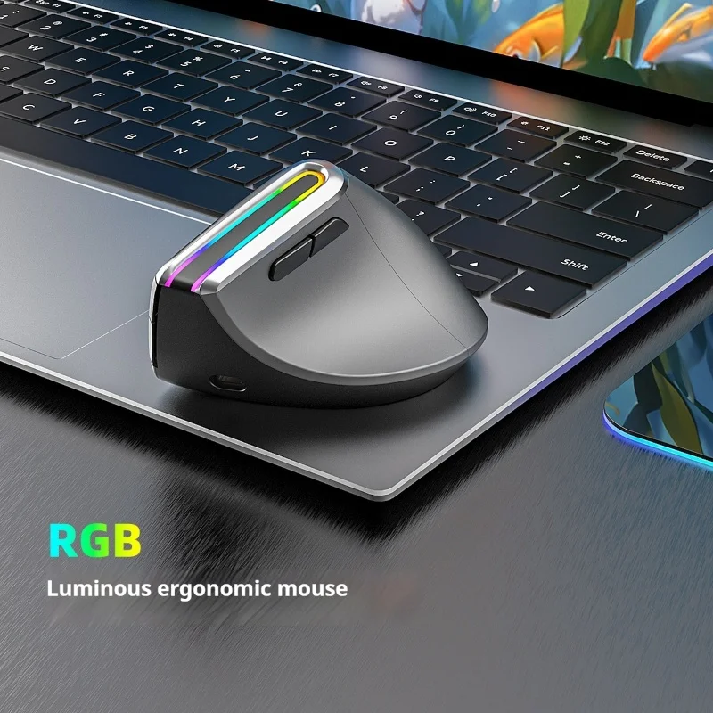 Imagem -04 - Mouse Vertical sem Fio Bluetooth Periféricos de Carregamento Ergonômico Luminoso Adequado para Desktop Escritório Casa Rgb Modos 2.4g