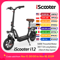 iScooter i12 Foldable Adult Electric Scooter with Seat E-Scooter 25KM/H Electric Kick Scooter 500W Skateboards Kickboard