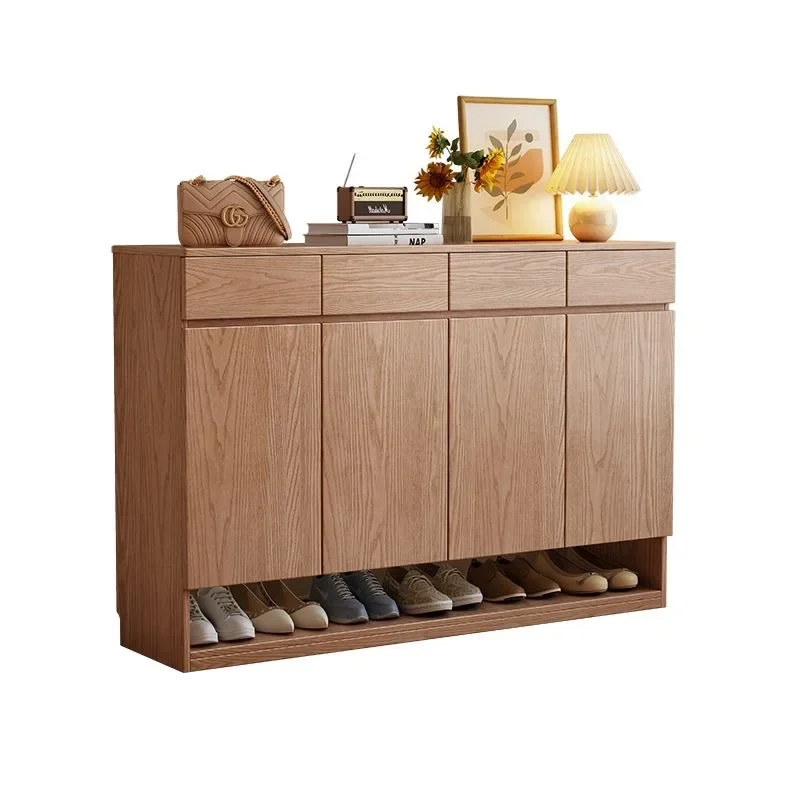 ash wood shoe cabinet, modern simple door, household locker, multi-layer large capacity