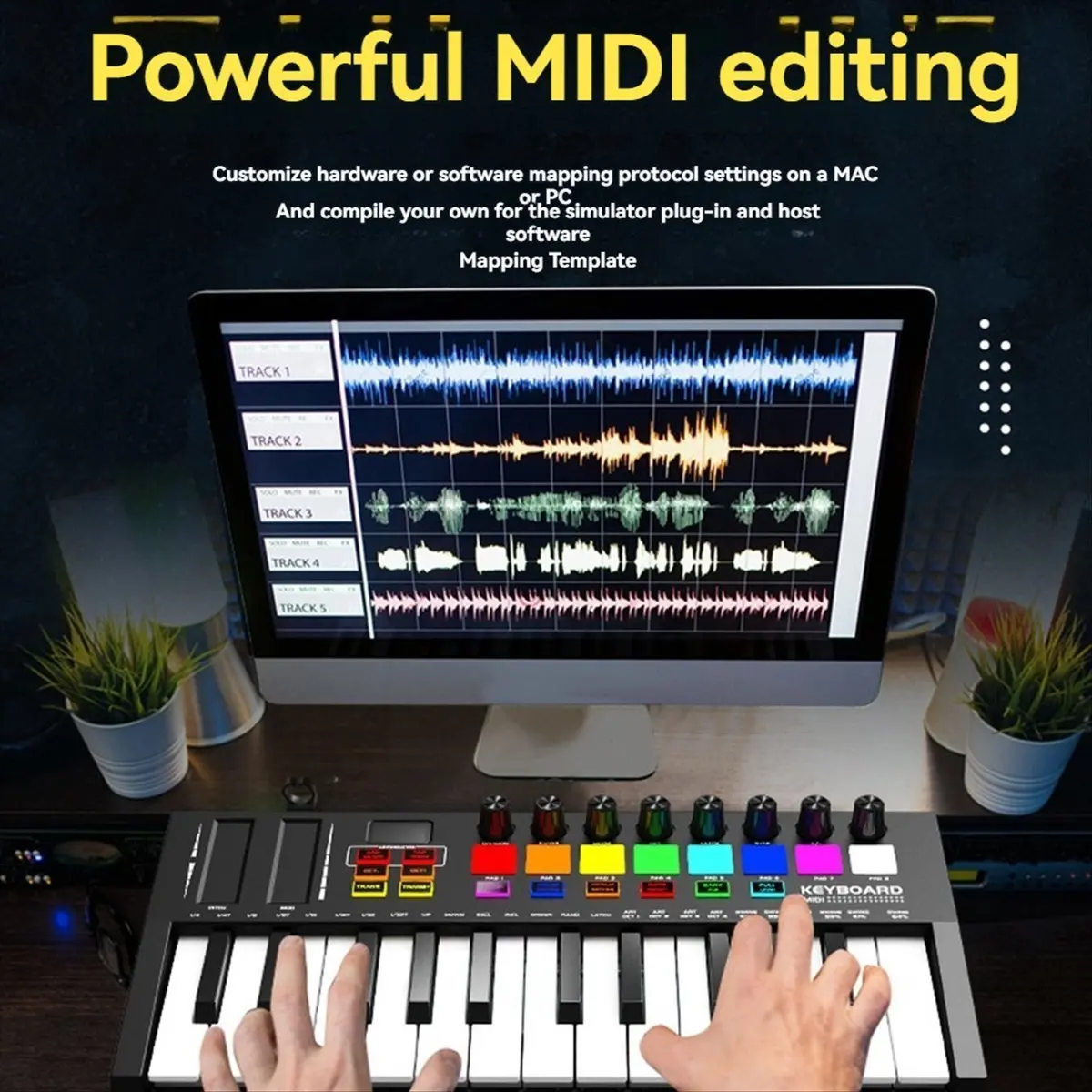 ■★New Arrival Fashion  Mini Portable MIDI Control Keyboard, USB, Sequencer Keyboard, Backlit Drum Pads, 8 Knobs, OLED, 25-Key Co