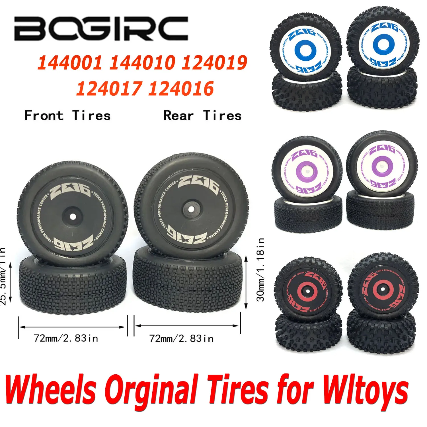 BOGIRC ​ Vorder- und Hinterreifen 72 mm Wltoys XK 144001 144010 124019 124017 124016 ​ 12mm HEX für 1/12 1/14 1/16 RC Offroad-Autoteile