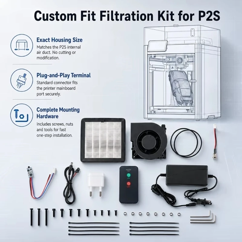3D-Druckzirkulationsset für den Innenbereich mit Kohlefilter-Lüfterset für P2S/X2D M76A – Detail 1