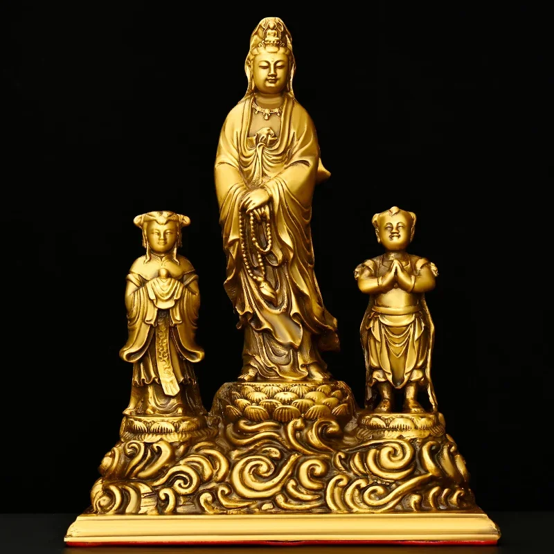 Feng Shui Copper Guanyin Bodhisattva Ornaments Golden Girls Boys Household Statues Sculptures