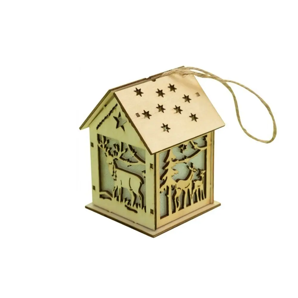

DIY Luminous Wooden Christmas Cabins LED Light Glowing Wood Village House Hanging Small Christmas Decorations