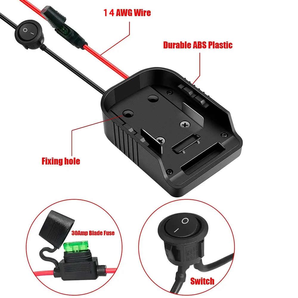 DIY conector conversor adaptador para Makita, fonte de alimentação externa, bateria de lítio, interruptor de E/S, fusível 30A, BL1830, Bosch 14.4V-18V