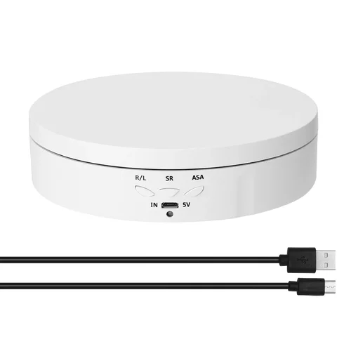 Soporte de exhibición de espejo giratorio motorizado, plato giratorio de 360 grados, soporte para joyería, fuente de alimentación USB, disparo giratorio, tres velocidades