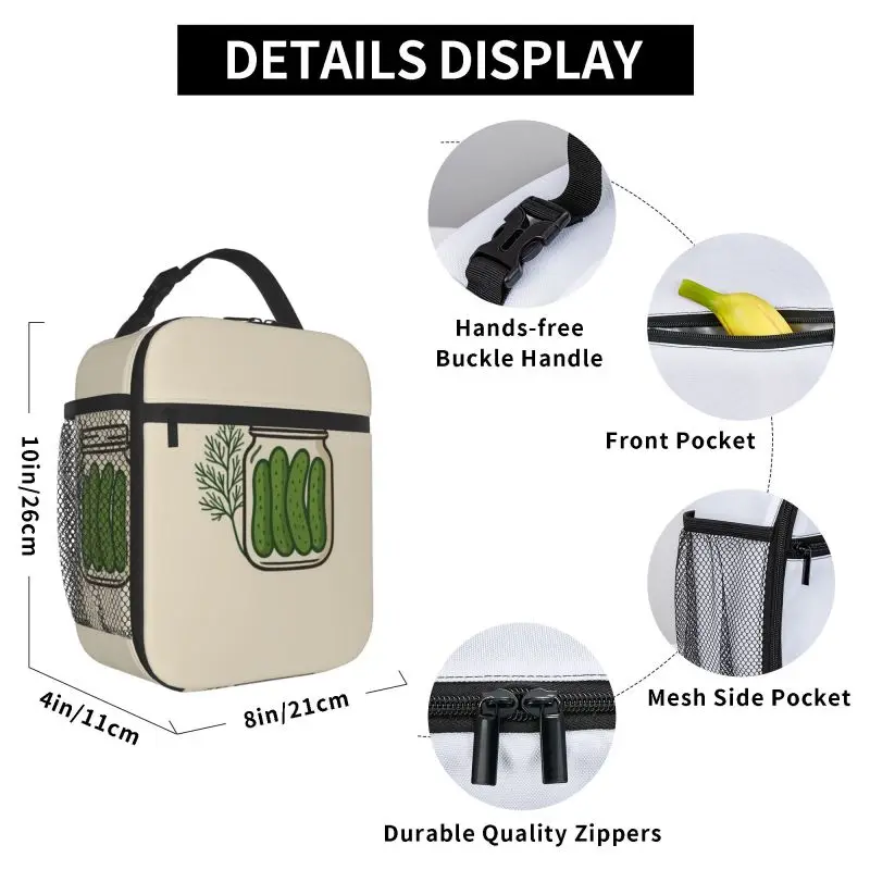 Pickle Pattern Lunch Bag insulated bag,student thickened waterproof Bento Bag Outdoor Travel Ice Pack, Picnic Bag