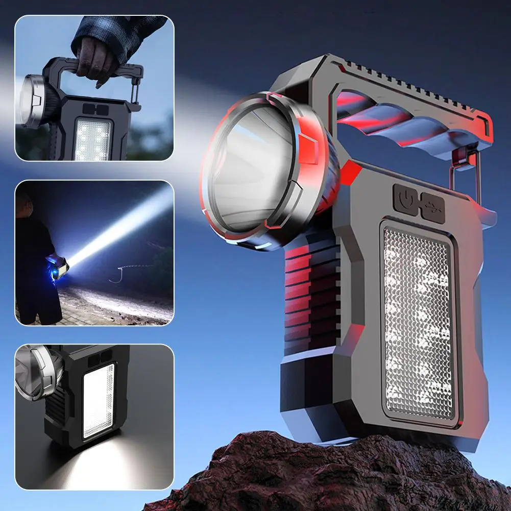 Multi-Functional Solar Flashlight - USB Rechargeable, High-Lumen LED Spotlight with Red and Blue Light Modes for Adventures