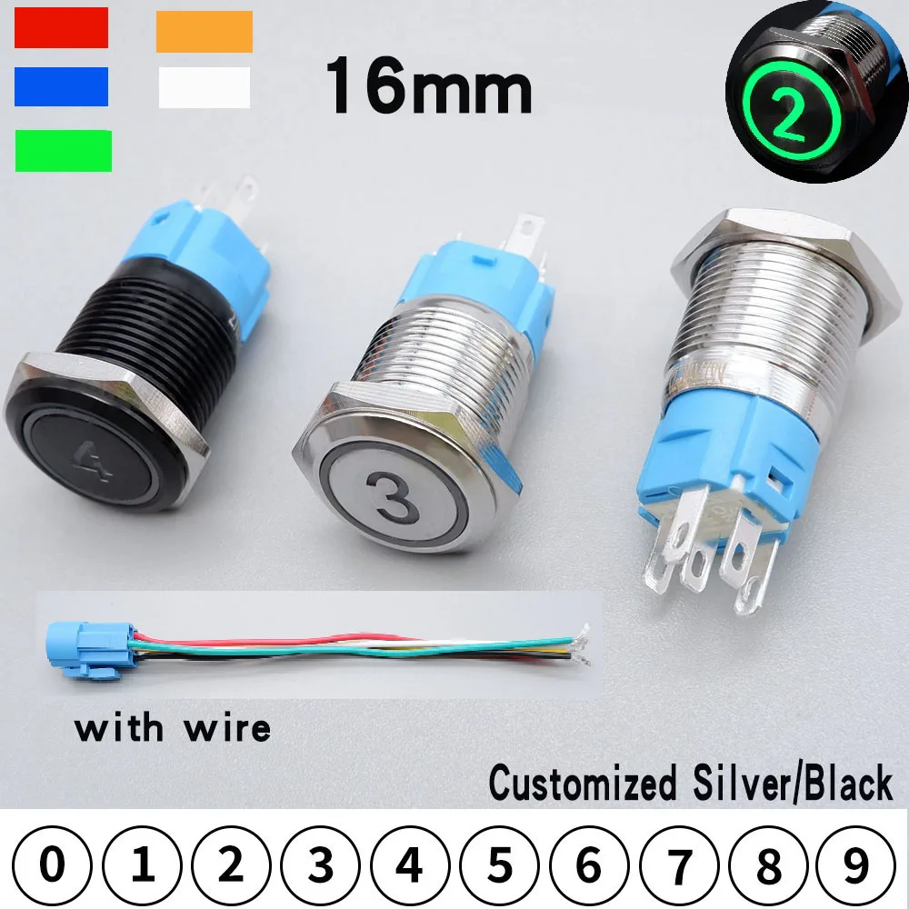 

16mm Metal Push Button Switch12V DIY Logo icon Luminous Character Power Supply LED Light Fix Locking / Reset Momentary on off