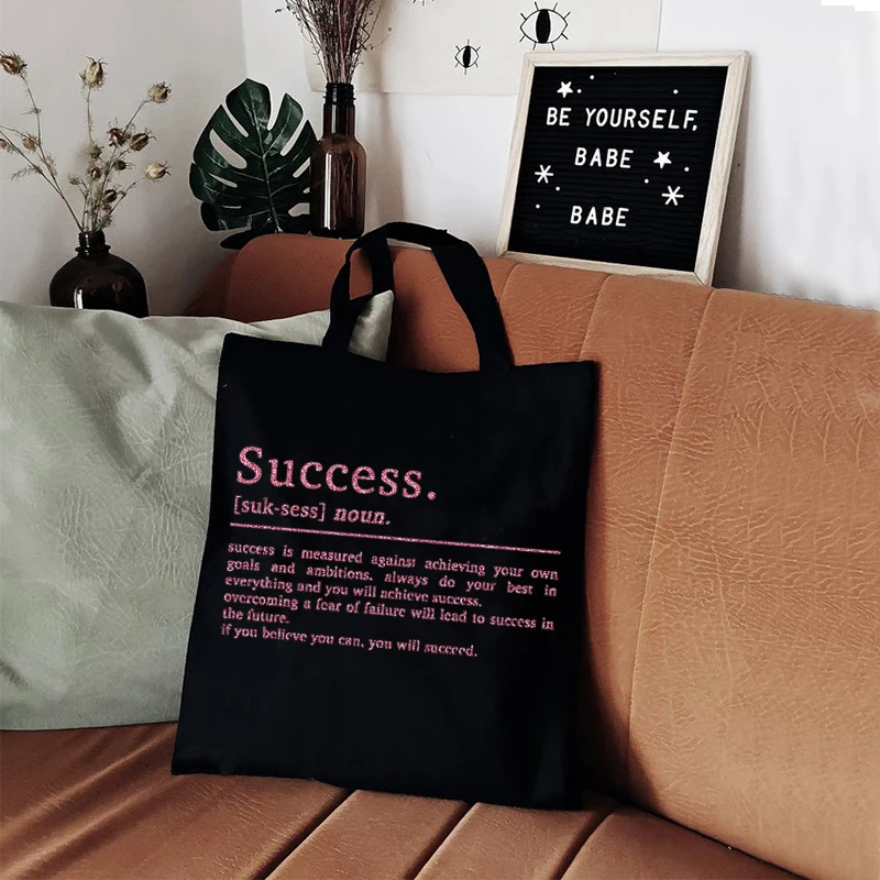 Success Definition Canvas Bag Inspirational Quotes Prints Shopping Bags Letter Motivational Bag Tote Eco Friendly Products XL