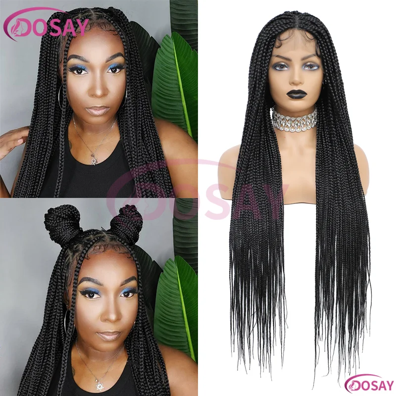 

Синтетический длинный прямой парик 36 дюймов, плетеные парики без узлов, полный парик спереди, плетение африканских париков