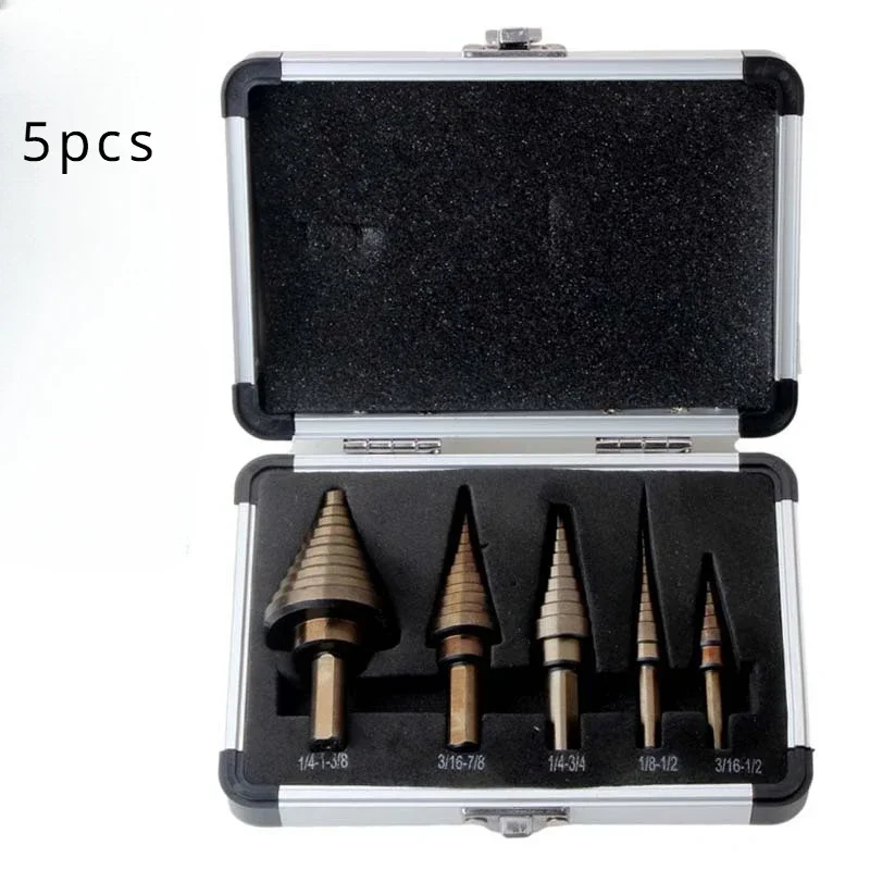 

5pc Ladder Drilling Platform Black and Yellow Diamond Titanium Plated Aluminum Box Pagoda Drill Bit Metric and British