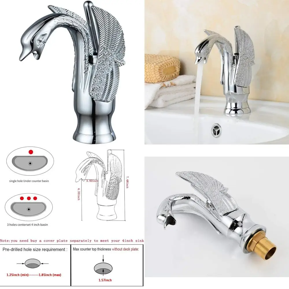 

Chrome Swan-Shaped Single Handle Deck Mount Lavatory Sink Faucet for Commercial Bathroom Vanity Basins