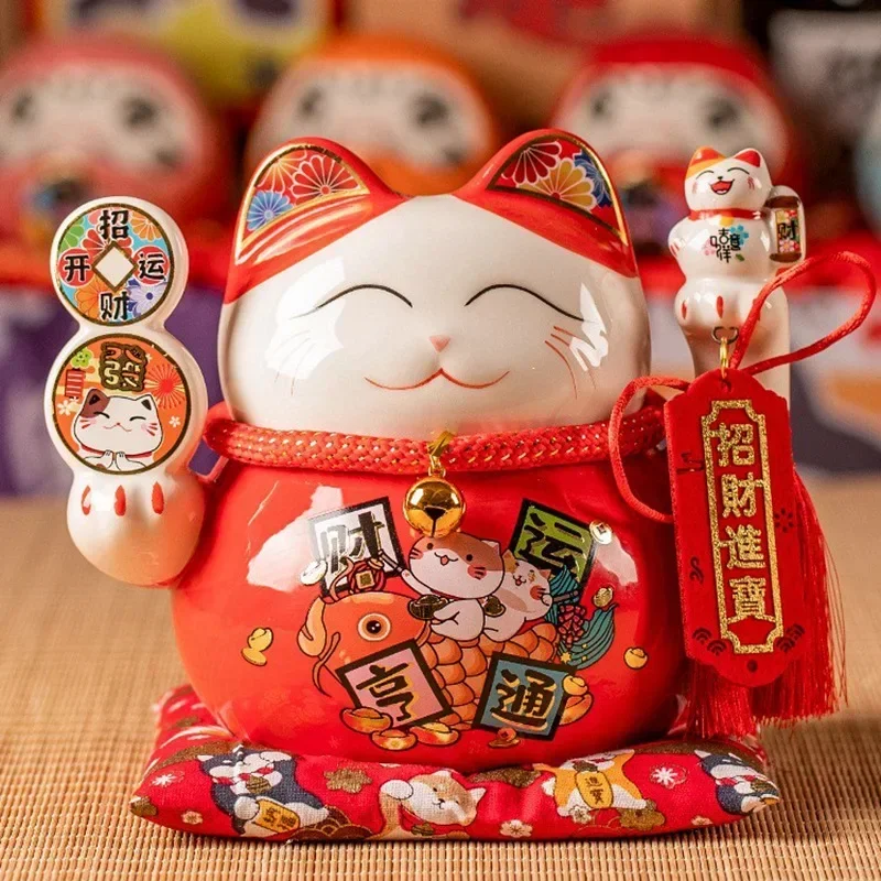 Ceramic Lucky Cat Ornament Entrance Lucky Cat Piggy Bank Household Japanese Company Annual Meeting Souvenir Wholesale