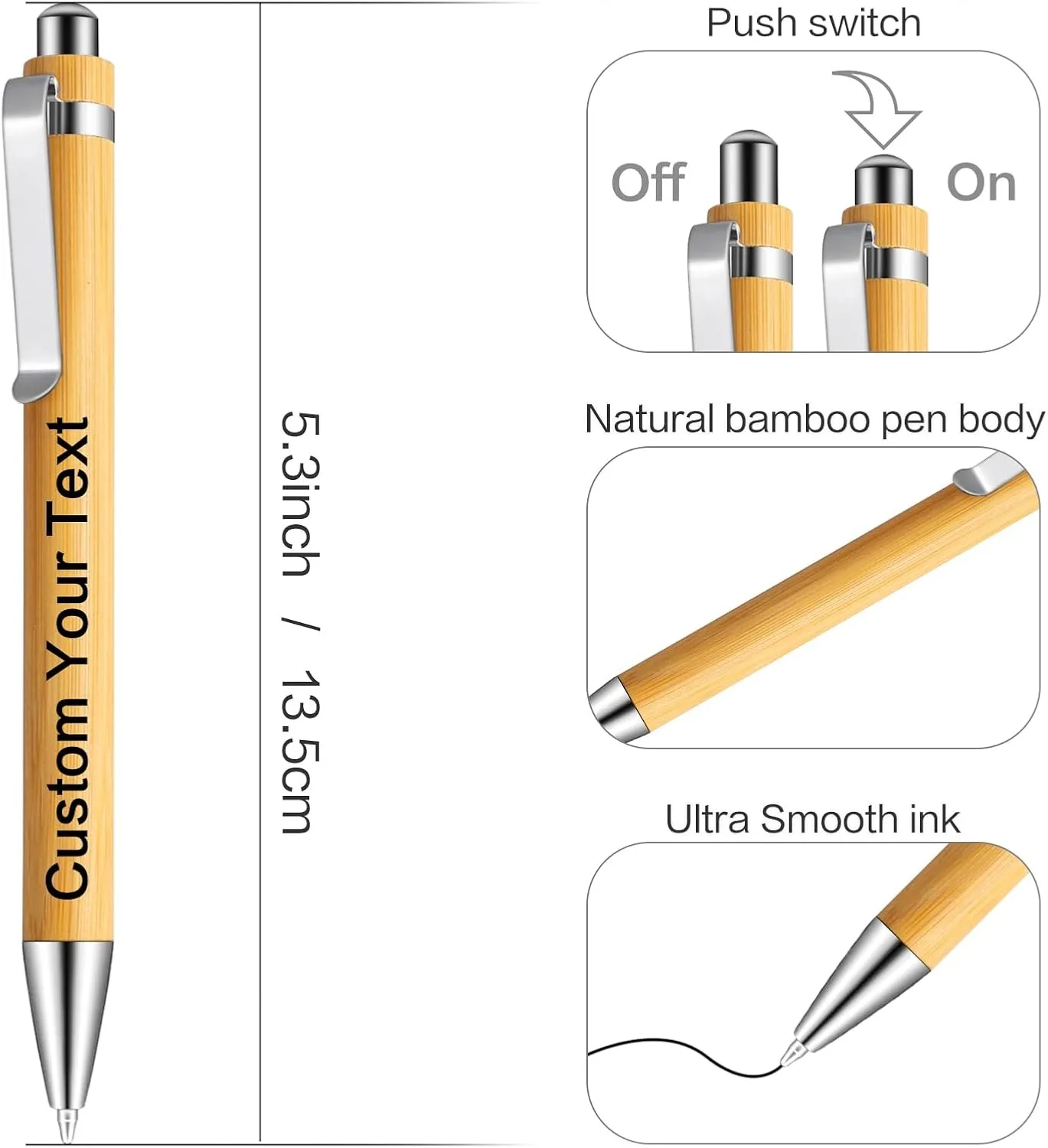 25/50/110PCS Customizable Bamboo Ballpoint Pens Black Ink Thoughtful Office Supplies Gifts for Teachers Colleagues And Employees