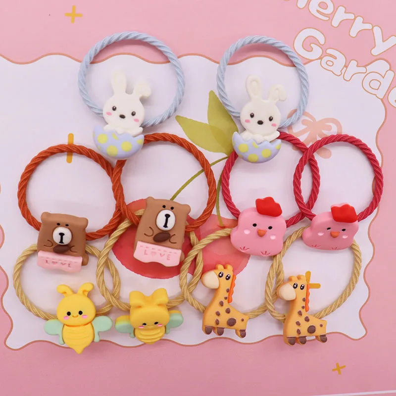 2Pcs/Set Animal Rabbit Bear Bee Giraffe Baby Hair Accessories Kid Ponytail Holder Scrunchie Children\'s Rubber Bands Ornaments