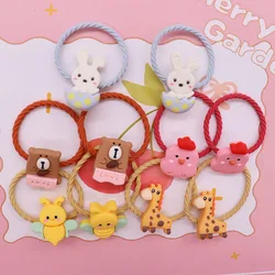 2Pcs/Set Animal Rabbit Bear Bee Giraffe Baby Hair Accessories Kid Ponytail Holder Scrunchie Children's Rubber Bands Ornaments