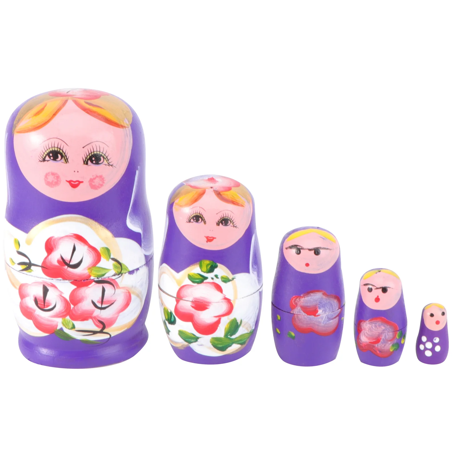 

5 Pcs Kids Toy Matryoshka Cartoon Stacking Wooden Nesting Gift Purple Russian Child