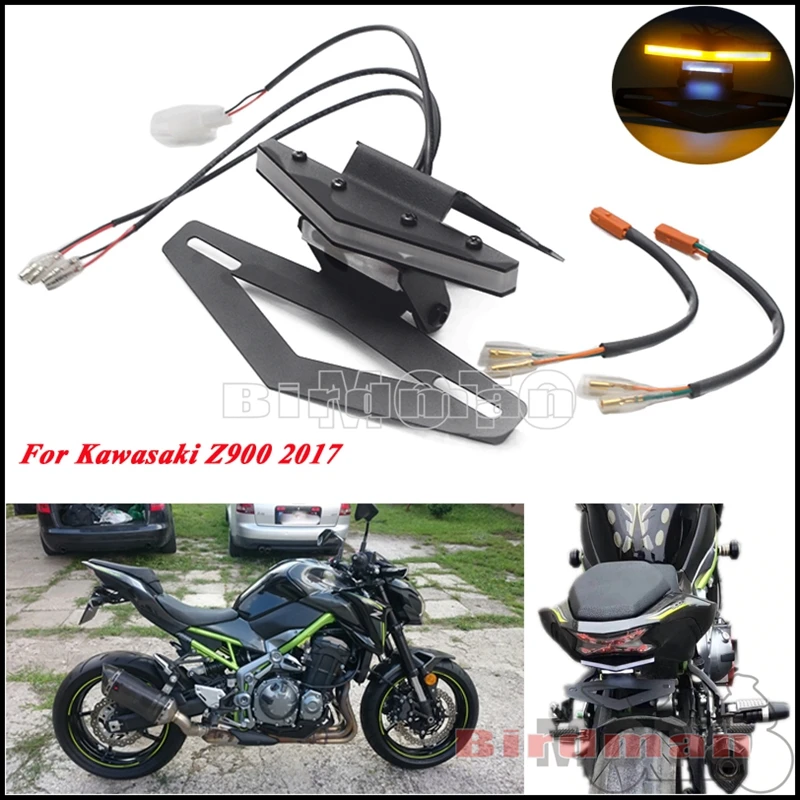 

Motorcycle Tail Tidy Fender Eliminator For Kawasaki Z900 2017 Adjustable License Plate Bracket w/ LED Turn Signal Tail Light