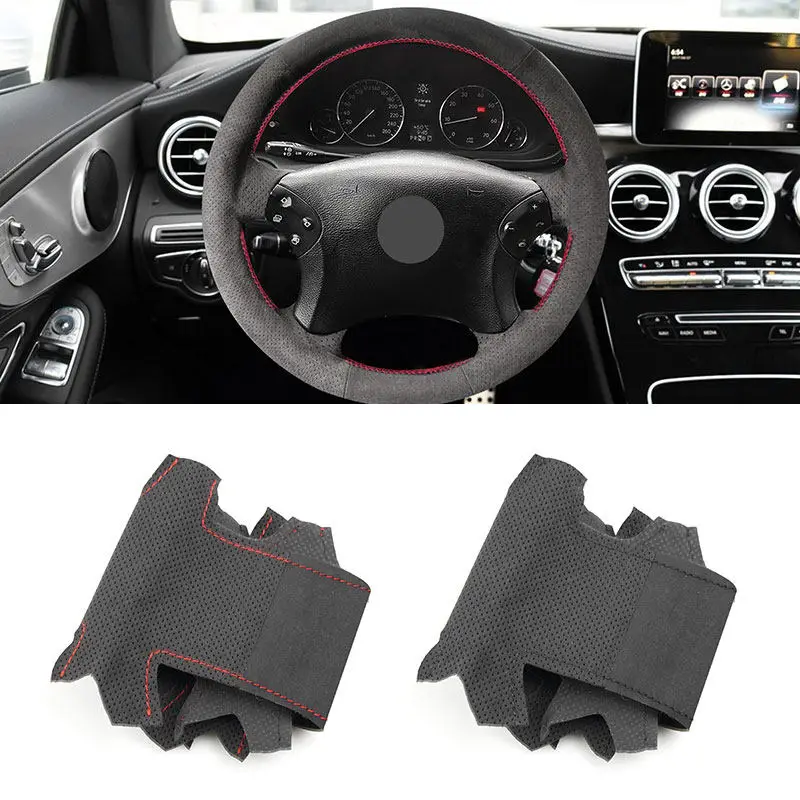 Hand Stitch For Mercedes Benz C-Class W203 2001 2002 2003 2004 2005 2006 2007 Car Inner Steering Wheel Cover Suede Leather Trim