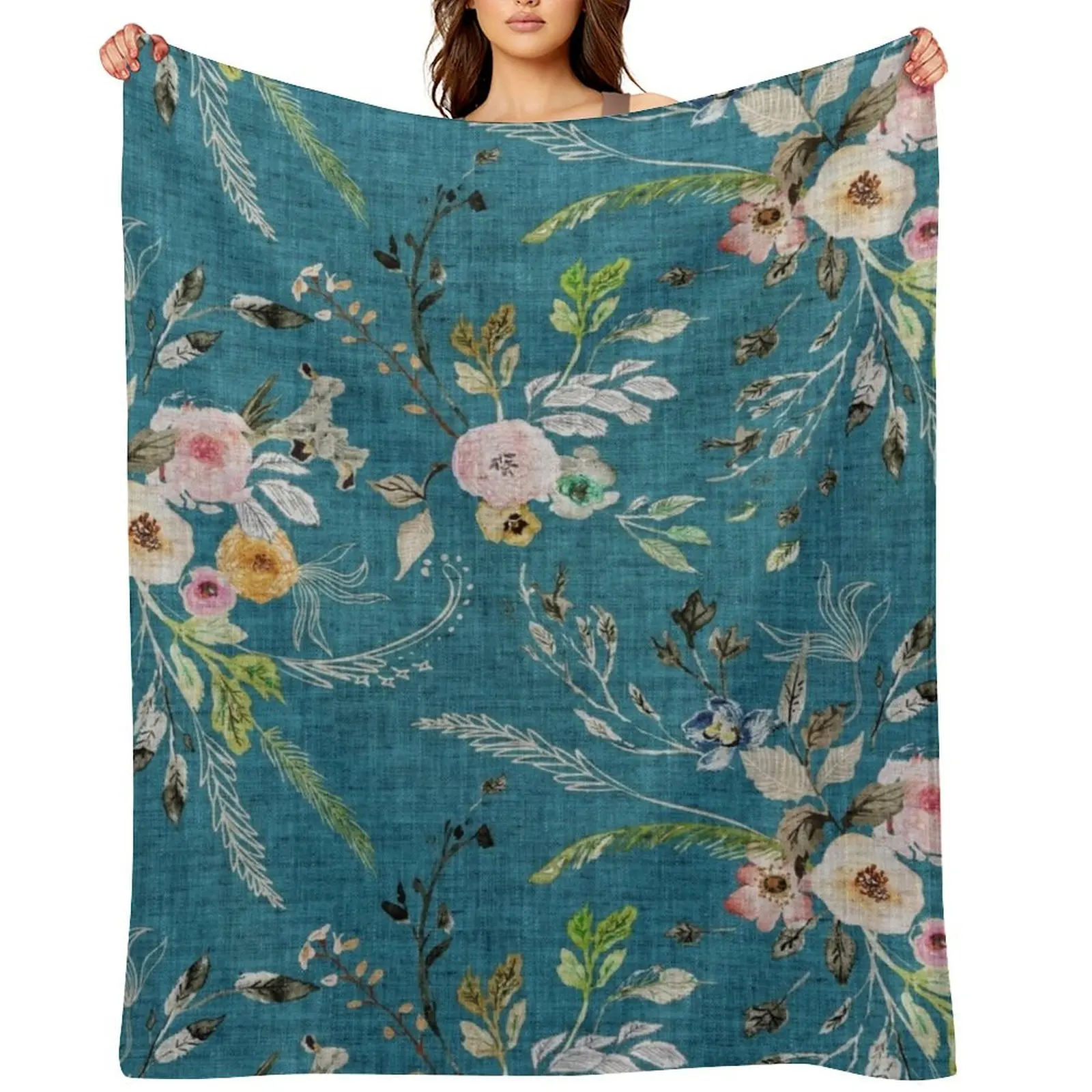 

La Boheme Teal Floral Throw Blanket Thin Hair Sofas Cute Plaid Blankets