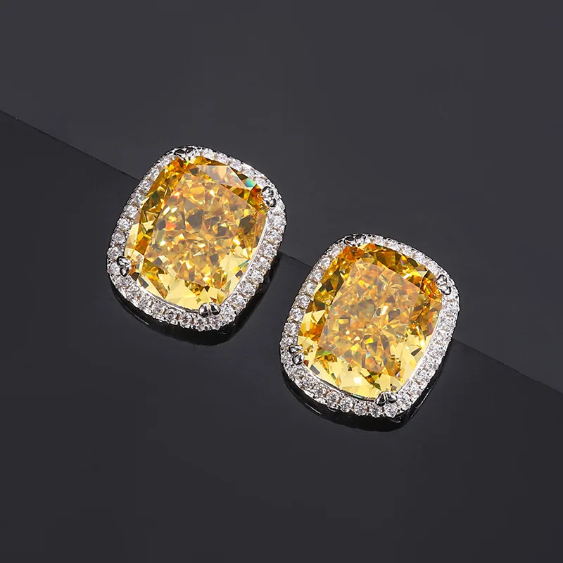 New S925 Silver Euramerican High Carbon Diamond Colorful Diamond Fat Square Earnail Main Stone 10 * 12