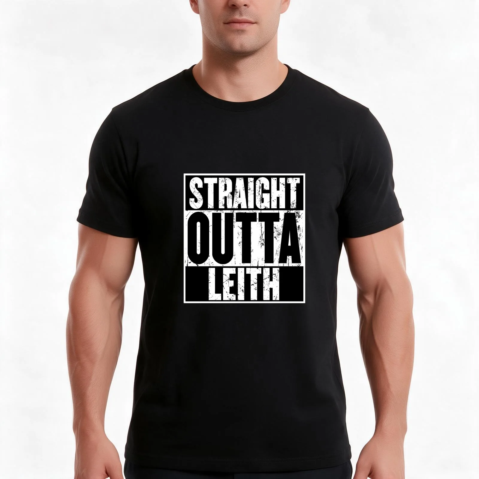 Straight Outta Leith T-Shirt, Summer Casual Cotton Tee, Oversized Streetwear Tops, Vintage Graphic Print, Loose Fit Short Sleeve