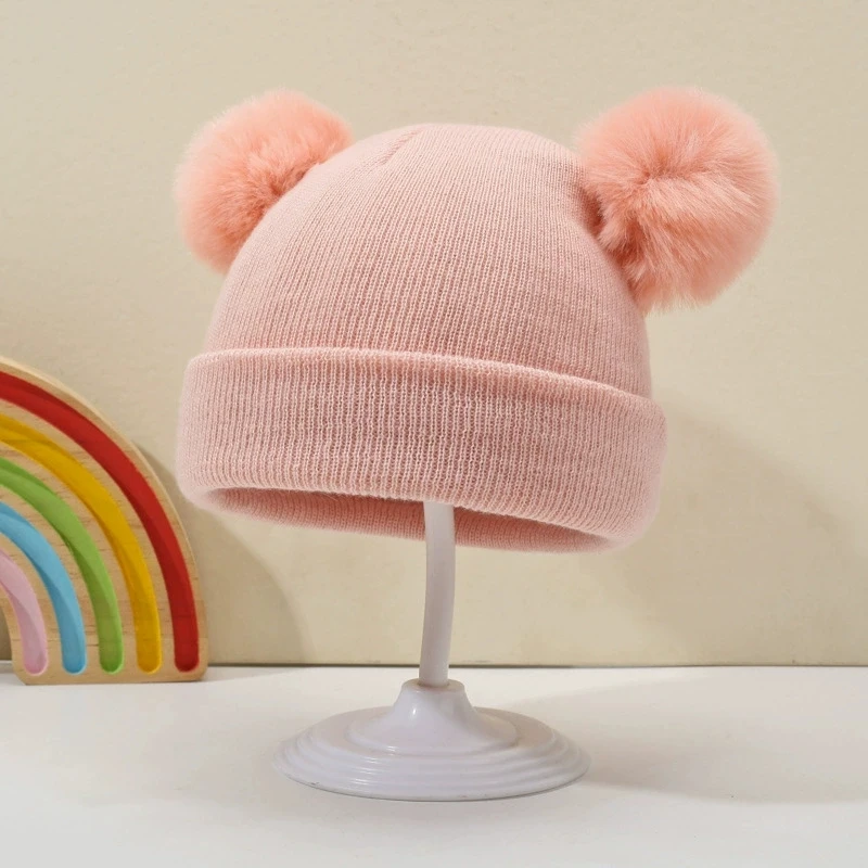 0-3Y Fur Balls Knit Hat Children Winter Beanie Newborn Cute Pompom Ball Knitting Bonnet Baby Girl Boys Knitted Gorro Warm Hats