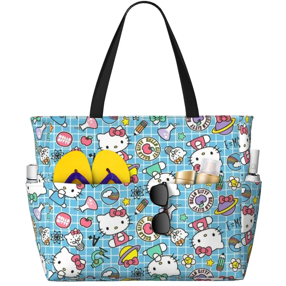 

Women Cartoon Character Hello Kitty Beach Bag Waterproof Tote Bag KuromiPool Bag with Zipper for Gym Grocery Travel