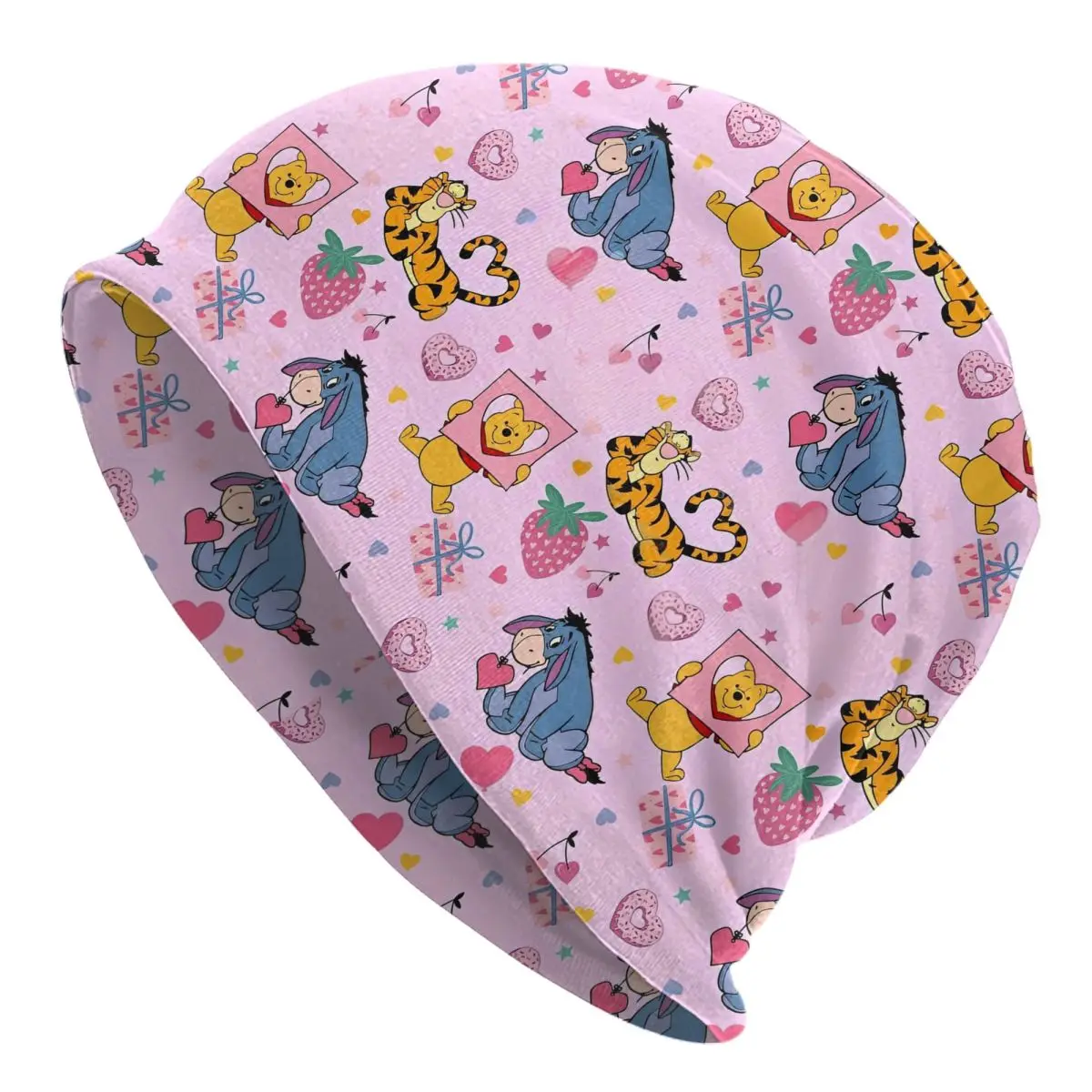 

Pink Winnie The Pooh Pattern Bonnet Hat Winter Outdoor Skullies Beanies Hat Tigger Piglet for Men Women Spring Head Wrap Caps