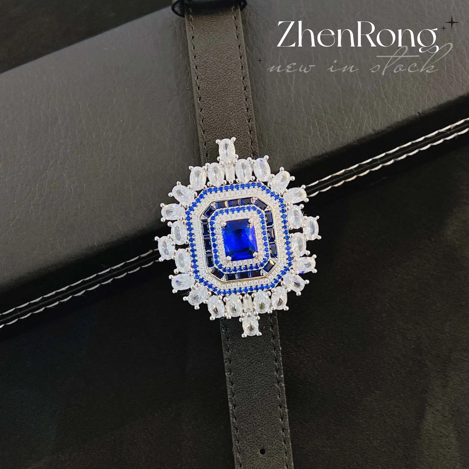 Foydjew Luxury Designer Jewelry High Quality Simulation Sapphire Pendant Choker Necklaces Leather Wristband Rope Bracelets