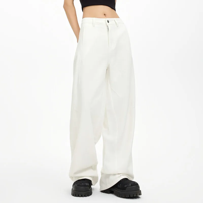 الصيف الأبيض عادية فضفاض خمر لصق مستقيم فضفاض الجينز النساء Y2K 2025 موضة منخفضة الارتفاع غسل الدنيم واسعة الساق جان السراويل #4