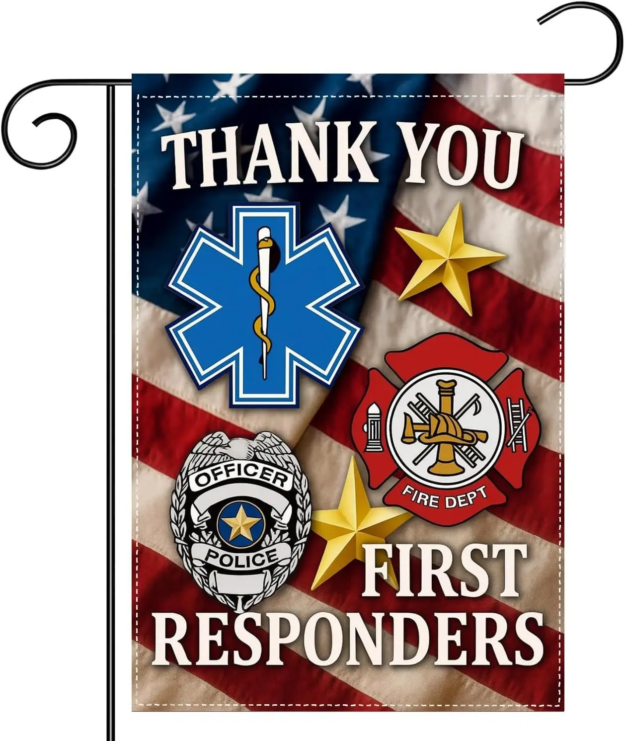 First Responder Appreciation Flag – Double Sided 12x18 Inch Garden Outdoor Decor Banner with Thank You Message and Departmen PPM