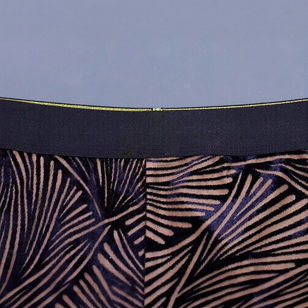 Men Retro Flocking Floral Printed Panties Ice Silk Boxer Trunks Underwear Elastic Casual Sports Man's Boxers Shorts