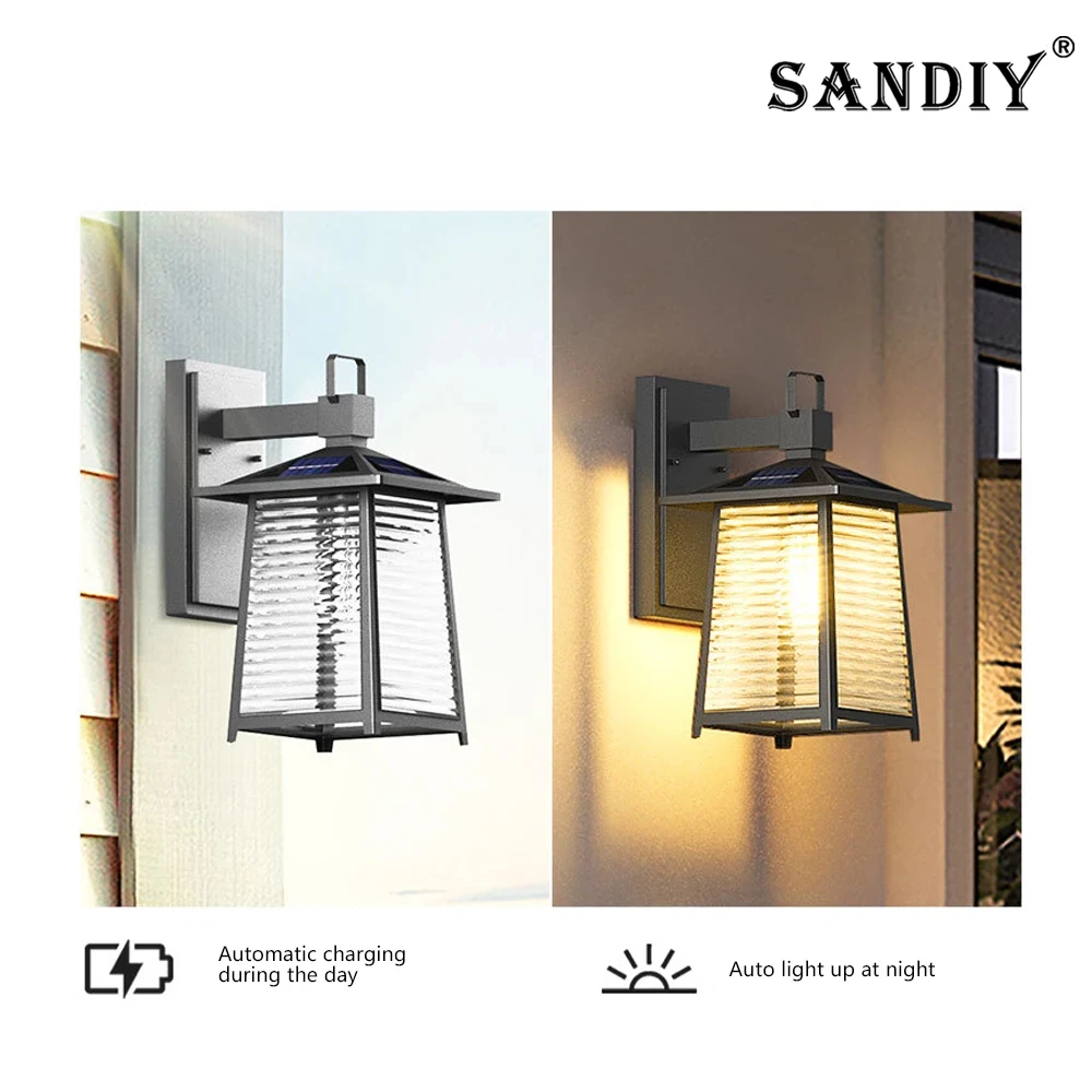 

SANDIY 2025 Solar Wall Light Outdoor Waterproof Garden Patio Light Outdoor Villa Aisle Balcony Gate Outside Wall Light