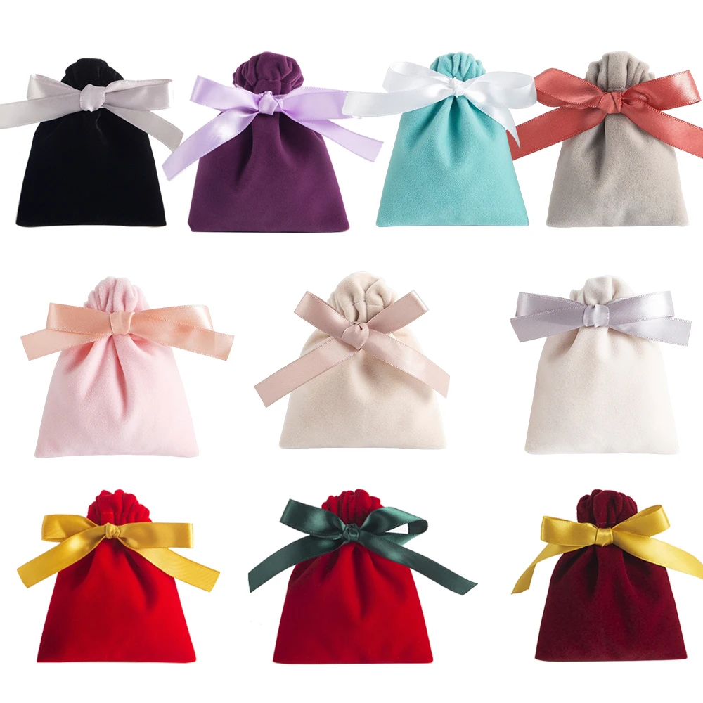 10pcs Bulk 10x12cm Jewelry Packing Ribbon Velvet Bags Gift Display Packing Storage Wedding Travel Candy Drawstring Dust Pouches